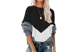 Lantch Damen Strickpullover Colorblock Sweater Casual Pullover Sweatshirt Pulli Elegant Jumper Shirts