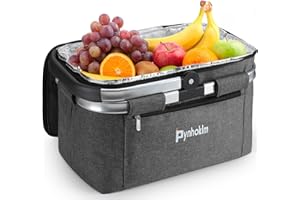 ‎PYNHOKLM Pynhoklm® Einkaufskorb mit Kühlfunktion Picknickkorb mit Deckel Klappkorb Thermokorb Isoliertasche Faltbar Kühlkorb Kühltasche Tragekorb-für Reisen/Picknick/Einkaufen