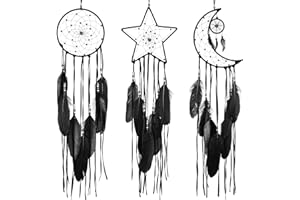 Jetec 3 Stück Traumfänger Mond Sonnen Stern Design Gross Traumfänger Handgefertigt Dream Catchers für Wand Kunst Hängend Deko für Schlafzimmer Drinnen Intdoor Outdoor(Schwarz)