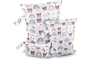 MXTIMWAN 3 Stück Wetbag Kindergarten, wasserdichte Stoffwindeln Nasstaschen, Wiederverwendbare Wet Bag mit Reißverschluss, Wickeltasche Wetbag für Windeln, Badeanzügen, Feuchttücher