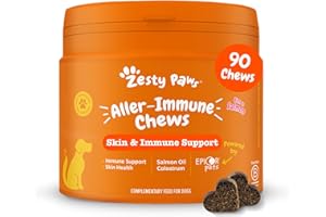 Zesty Paws Aller-Immune Chews for Dogs | Supports Immune Function, Helps Gut, Skin & Coat Health, For Itchy, Dry Skin | Contains Salmon Oil, Prebiotics, Probiotics, Vitamin A | Daily Use | 90 Chews