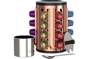 bonVIVO Kafono Porta Capsule Caffè Rotante – Organizer Capsule Caffè in Acciaio Inox da 25 Posti, Design Salvaspazio 360° – Finitura Rame/Cromo