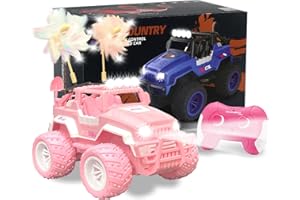 Akbuwaiv Extra Large Pink RC Car, 2.4GHz RC Trucks for Kids and Girls, Windmill Toys with Clips, 60 Minutes Playtime, RC Monster Trucks, RC Climbing Cars, All Terrain Pink Jeep Gifts