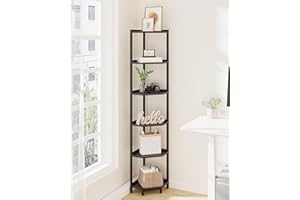 Hzuaneri Regał narożny, regał narożny, regał stojący z metalową ramą, stojak na rośliny, regał narożny do salonu, domowego biura, sypialni, 6-poziomowy czarny CS06006B