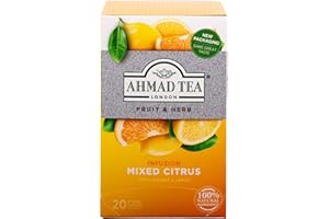 Ahmad Tea - Mixed Citrus – herbata owocowa o smaku pomarańczy i cytryny – pojedynczo zapakowane, zapieczętowane aromaty torebki herbaty z 2 g herbaty na porcję – 20 torebek herbaty z tasiemką