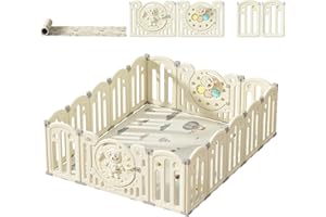 ZKIPRM Box bambini con materassino, Box bambini pieghevole, Oversize recinto per bambini, Recinto bambini con chiusura a chiave, Tappetini per gattonare, Giocattoli, Materiale sicuro HDPE (14 Pannelli)