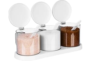 BELLE VOUS 3 Barattoli - Porta Zucchero Caffè Pasta - Contenitori da Cucina Rotondi - Barattolo Ermetico Alimenti - per Sale Grosso e Fino - Contenitore Spezie e Caffè in Polvere