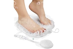 SKATCO Foot Scrubber for Shower and Body Brush Set. Comfortable to Stand Shower Feet Scrubber No Plastic Smell - Wet and Dry Brush Body Massager. Skin Care and Foot Care Shower Accessories - Clear