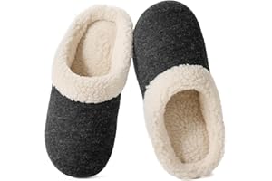 Wishcotton Chaussons Femme Pantoufles Mousse à Mémoire Confortable Doublure Peluche Laine Semelles Caoutchouc Antidérapantes pour Intérieur et Extérieur