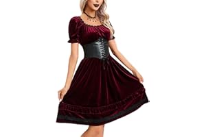 KOJOOIN Damski kostium renesansowy, gotycki, sukienka średniowieczna, vintage, gotycka sukienka wieczorowa z gorsetem