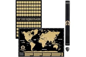 DIVALIS Grand Set Cadeau 2 en 1 - Poster à Gratter des 100 Meilleurs Endroits à Visiter et Carte du Monde à Gratter - Meilleure Carte des Endroits Où Je Suis Allé - Lieux Visités - Mappemonde a Gratter