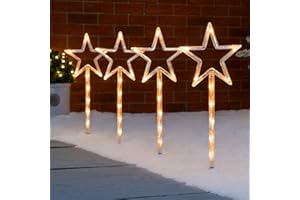 Christow Star Path Lights, Outdoor Christmas Stake Pathway Decorations, Flashing Warm White LED, Battery Operated with Timer (Set of 4 x 44cm)