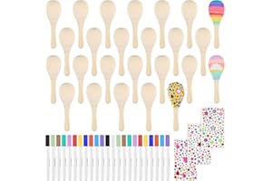 PLULON 25 Pcs Mini Wooden Maracas for Kids Unfinished Maracas for Fiesta Party Decorations with 27 Pcs Colorful Painting Tools, Maracas Musical for Mexican Party Favors Cinco De Mayo Party Supplies