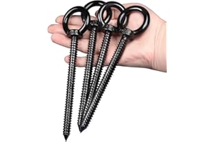OHIYO 16cm Heavy Duty Eye Hooks M10 Self Tapping Eyelet Screw Load Capacity 350kg Heavy Duty Screw in Eye Hooks for Hammock Stand, Swing Chair, Yoga, Heavy Indoor & Outdoor Uses (Black)