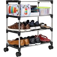 Happer Premium Plastic, Alloy Steel 3-Tiers Shoe Rack/Multipurpose Storage Rack with 4 Caster Wheels, Classic (Black…