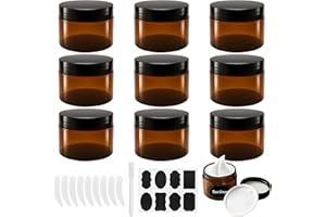 Ysimple 9 Contenitori per Crema da 120ml, Ámbar Plastica Contenitori da Viaggio, Barattolo Cosmetici Vuoti con Raschietto/Adesivi, Contenitore Viaggio con Tappo per Cosmetici, Lozioni, Creme