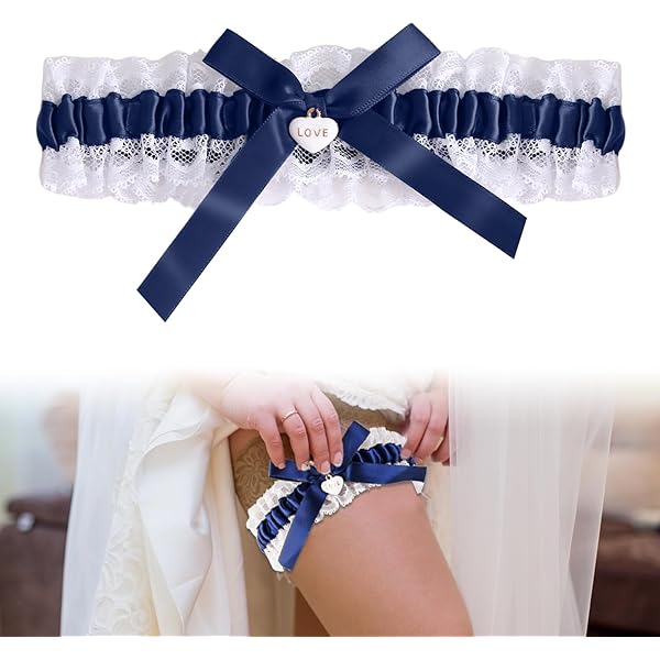 Set 2 Giarrettiere Sposa In Pizzo Blu - Regalo Nuziale Qualcosa Di Blu, Morbido E Regolabile - Foto 3