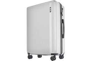 GinzaTravel Hartschalen Koffer Trolley Mittelgroß ABS Material Reisekoffer 4 Rollen Leicht Handgepäck Koffers mit TSA Schloss für Reisen (Silber Mittelgroß Koffer)