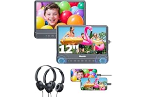 GOnavidio 12" Double Lecteur DVD Voiture avec entrée HDMI,2 Lecteur DVD Portable Voiture indépendants,ecrans Voiture Prise en Charge de la Carte USB/TF, décodage HD, dernière mémoire
