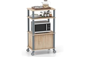 COSTWAY Scaffale da Cucina per Microonde Carrello da Cucina, con Ruote e 2 Ante, Multifunzionale e Movimento Flessibile, 60x40x98 cm (Naturale)