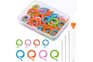 Riddur 55 Anelli Colorati per Punto Maglia, Segnapunti Bloccabili con Scatola di Plastica, Anelli Segnapunti 21/17mm con Ago Smussato a Cruna Grande per Cucito Fai da Te e Lavori a Maglia