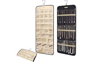 QUMENEY 1 organisateur de bijoux à suspendre - Porte-bijoux double face - Avec crochet en métal - Boucles d'oreilles - Lunettes de soleil - Cravate - 32 compartiments et 3 vagues