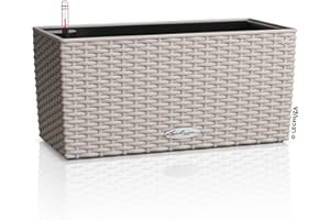 ‎LECHUZA LECHUZA-Pflanzgefäß BALCONERA Cottage 40 sandbraun, Balkonkasten mit Bewässerungssystem, Wasserstandsanzeiger und Pflanzeinsatz, Flechtoptik, 40 x 19 x 19 cm, 15474