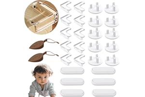 Dekukar 28pcs Baby Safety Kit - Included 10 Corner Protectors, 10 Plug Socket Covers, 6 Child Safety Cupboard Locks, 2 Silicone Door Stoppers, Corner Guard Safety Bumpers for Home Office Furniture