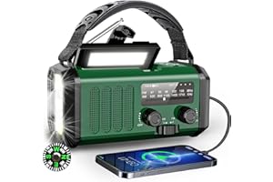 WHOLEDE Radio Portable d'urgence Radio Solaire 10000 mAh Batterie Rechargeable AM/FM Radio avec Alarme SOS et Lampe de Poche Chargeur de Téléphone Boussole pour Camping en Plein air Randonnée-Vert