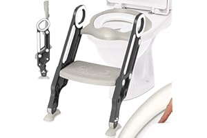 KIDIZ® Kinder Toilettensitz Toilettentrainer mit Treppe und Griffe Faltbar Kindertoilette WC Sitz Töpfchentrainer Lerntöpfchen bequemem Kissen und breiten Stufen Toilettentreppe höhenverstellbar Grau