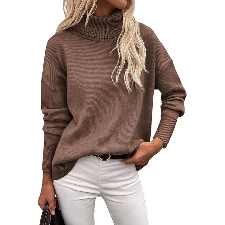 Zeagoo Dames coltrui elegante lange mouwen truien warme gebreide trui rolhals pullover tops casual losse sweatshirts herfst winter S-XXL, legergroen, XL