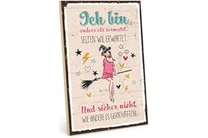 TypeStoff Holzschild mit Spruch – anders – im Vintage-Look mit Zitat als Geschenk und Dekoration zum Thema Frauen, Selbstständigkeit und Selbstbewußtsein - HS-00993