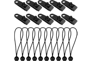 HOTUT Tarp Clip Clamp, 10 Pcs Heavy Duty Tarpaulin Clips with 10 Pcs Ball Bungee Cords, Tent Clips Set Tarp Clamps for Fixing Tents, Tarps, Awnings, Tarpaulin, Outdoor Camping, Caravan Canopies