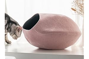 TSHÙ Premium 2 in 1 Pet Bed Cat Cave, Hand-crafted Felt & Eco-Friendly. Perfect for timid Cats, Kittens and small dogs, complementing all Home Decor | Dusty Pink