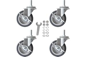 AAGUT 3 Inch Caster Wheels,Rubber Heavy Duty M12x38mm Threaded Stem Mount Industrial Castors Metal Swivel Wheel,Replacement for Workbench,Carts,Furniture,Dolly,Trolley, Set of 4 with Locking Brakes