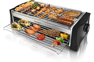 ‎HENGBO Hengbo Elektrogrill mit 2000 Watt，Elektrischer Tischgrill für Balkon, Garten,Indoor，2 Grillplatten & Abtropfschale,Temperaturregelung，Perfekt für Familienfeiern und Grillpartys für 4-6 Personen