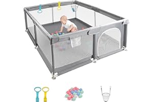 CHOLY Baby Playpen for Babies and Toddlers, Durable Play Pen with Visible Breathable Mesh, Foam Protection, Easy to Assemble Infant Fence -128 ×128cm (Light Grey, 128 x 128cm)