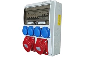 RoadEu - Distributore di corrente prese 16A 5P, 32A 5P, 4 prese Schuko 230V, con interruttori magnetotermici, Quadro Elettrico di Distribuzione IP44