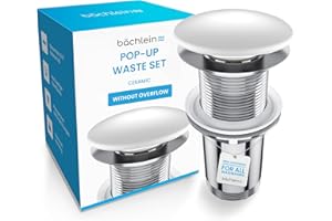 Bächlein Uniwersalny zestaw odpływowy bez przelewu (ceramiczny) – zawór pop-up do umywalki i umywalki – zawór odpływowy z mosiądzu z instrukcją montażu, B0111