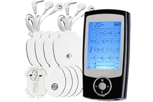 HENESE Électrostimulateur TENS Anti-Douleur et électrostimulation Musculaire EMS - rééducation, soulagement des douleurs, Massages, Soins de kinésithérapie - 16 programmes de Massage + 8 électrodes