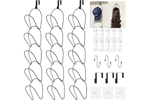 LINFIDITE 15 Pack Hat Rack Over Door Organizer Closet Hanging Baseball Cap Display Storage Rack Hanger Holder for Scarves Handbags Towels Clothes Ties Wall Mounted w Hanging Hook Black
