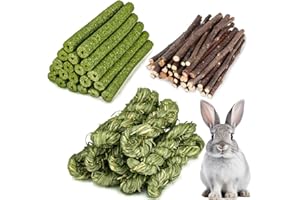 AOTLEE Timothy Hay Chew Sticks, 60PCS Rabbit Chew Toys Bunny Chew Toys for Teeth，Rabbit Toys Guinea Pig Toys Timothy Grass Chew Sticks for Rabbits, Chinchillas,Guinea Pigs, Hamster ，Bunny，Gerbil，Rat (A)