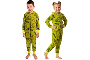 United Labels Der Grinch Jumpsuit für Kinder, Grün, Fleece Overall mit Kapuze, Ganzkörper Schlafanzug, Kuschelanzug Unisex für Jungs und Mädchen