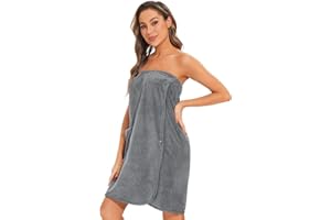 Ymmchy Sauna Terry Towelling Bathrobe Women's Sauna Towel Sauna Kilt with Press Studs, Pocket and Elastic Band