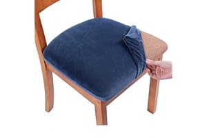 Homaxy Velvet Dining Chair Seat Covers Set of 4, Stretch Dining Chair Slipcovers with Ties, Removable Washable Dining Chair Seat Protector Cover, Navy Blue
