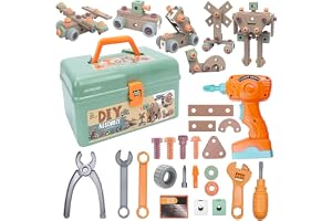 SULUNZEGER Kids Tool Set Toys, 144 PCS Toddler Tool Box, Educational Construction Games, Pretend Play Kit with Electric Drill Hammer, Toy Tools Gift for Girls Boys and Kid Over 3 Years Old (144 PCS)