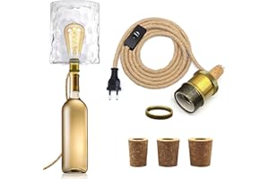 LQUNFYL E27 Portalampada per Bottiglia, 240 CM Corda di Canapa Cavo e Porta Lampade in Metallo Ceramica, Colore Bronzo Kit Lampada Bottiglia con 3 Tappi di Sughero, DIY Lampada da Tavolo per Varie Bottiglie