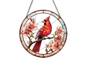 Xuoxeji Cardinal Stained Glass Window Hanging, Cardinal Sun Catchers Cardinal Memorial Gifts, Cardinal Gifts for Women, Mom, Grandmother (Cardinal)