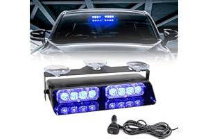 I LITTON Blue Flash Beacon Light Car Windshield Emergency Strobe Lights with Suction Cups, 7.2 Inch Traffic Advisor 12V Flashing Beacon Strobe Light for Trucks Snowplow Tractor Van Windshield