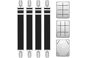 Quelcc 4 szt. klipsów do prześcieradła, regulowane zapięcia na prześcieradło, elastyczne paski do szelków, klipsy z metalowymi klipsami do pościeli, dopasowane uchwyty do prześcieradła, aby utrzymać